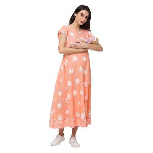 MomToBe Women's Rayon Salmon Peach Maternity/Feeding/Nursing Maternity Dress