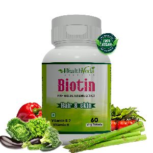 HealthVeda Organics Biotin With Sesbania Agati Extracts ||enriched With Vitamin B7 || For Healthy Ha