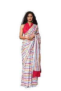 Multicolor with Lehriya Print Pure Cotton Mulmul Printed Sarees