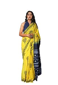 Yellow & Blue KSK-204 Maheshwari Cotton Printed Sarees
