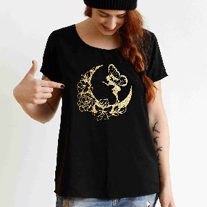 Ladies Golden Vinyl Fairy Printed T-shirt