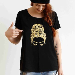 Ladies Golden Vinyl Girl Printed T-shirt, Feature : Comfortable, Skin Friendly