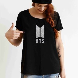 Ladies Silver Vinyl BTS Printed T-shirt