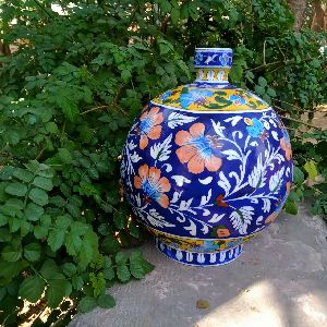 Blue Pottery Flower vase  Narrow Neak