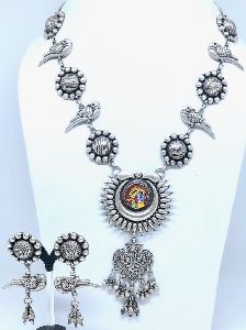 Antique Oxidized Circled Necklace Set