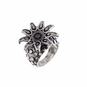 Oxidised Silver Flower Ring