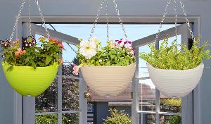 Self Watering Hanging Planter in White and Beige colors;8.2&amp;quot; with metal chain(set of SIX)