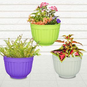 Set of SIX self watering wall(or grill) hanging 8.0&amp;quot; pots in white,green or purple.