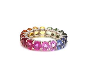 Real Natural Multi Sapphire Diamond Ring Crafted In 18 Karat Rose Gold