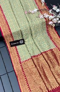 Beautiful zari chundari design semi georgette silk saree
