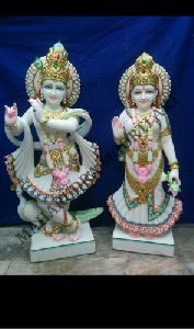 Marble Radha Krishna Painted Statue