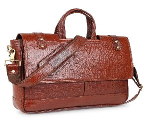 Croco Brown Leather Laptop Bags