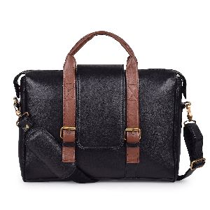 Plain Leather Stylish Laptop Bags, Color : Black