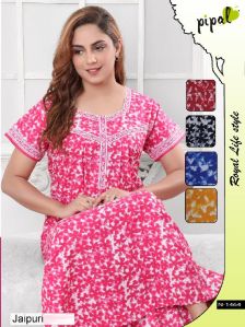 Checked Cotton Night Gown, Size : Free Size