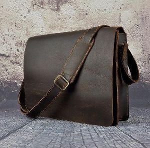 Vintage Distressed Leather Messenger Bag