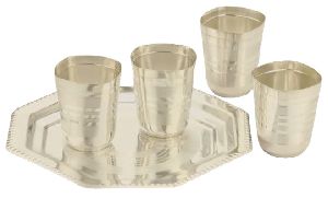 1028 Silver Plated Tray Glass Set