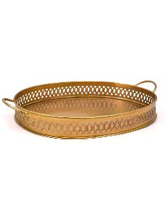Coffee Table Round Oval Golden &amp;amp; White Farmhouse Food Home Decoration Luxury Macrame Decorative Metal Serving Trays With Handle