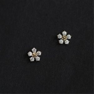 Flower Real Diamond Earrings For Kids , 2 Gms, 14 Kt 12000/pair