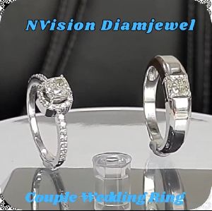 Real Cushion And Princess Solitaire Couple Ring