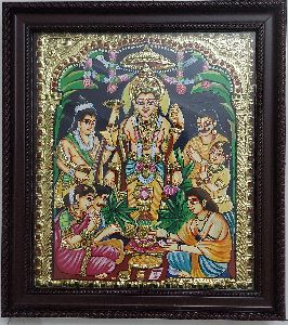 Satyanarayan tanjore painting 22 carat gold foil 8 x 10