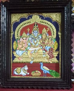 SHIVA FAMILY TANJORE PAINTING 22 CARAT GOLD FOIL