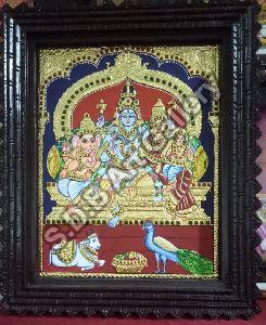 SHIVA FAMILY TANJORE PAINTING 22 CARAT GOLD FOIL