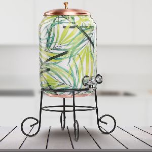 Leaf Printed Copper Water Dispenser