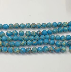 Natural Blue Imperial Jasper Round Shape 16 Inch Strand Smooth Polish Stone Beads