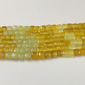 Yellow Onyx Cushion Shape Faceted Stone Beads