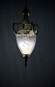 SGE Vintage Clear Cut Glass &amp;amp; Brass Gamla Hanging Light