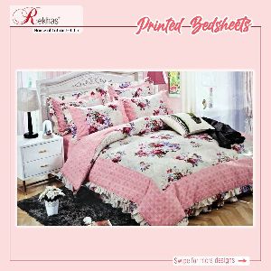 Rekhas Premium 100% Cotton Printed Bedsheet Pink and White color