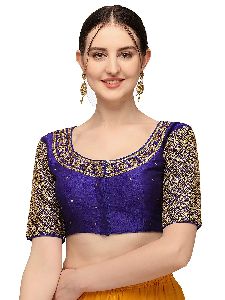Women's Embroidery with 3 MM sequence Work Design Readymade Blouse Royal blue