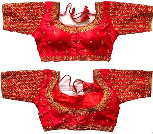 Women's MultiColor Gold Embroidery Sequance Zari work (Size 38+margin) red