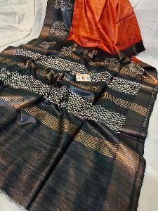 Printed Tussar Silk Saree