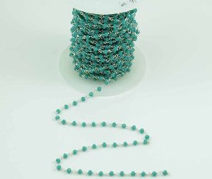 Amazonite Crystal 3 MM Beaded Wire Wrapped Rosary Chain