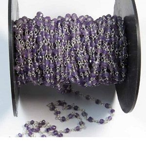 Amethyst Faceted Beads 3 MM Wire Wrapped Rosary Style Chain