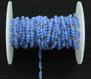 Blue Crystal 3.00 MM Beaded Wire Wrapped Rosary Chain