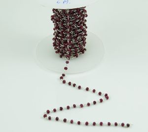 Jade Ruby 3 MM  Wire Wrapped Rosary Beaded Style Chain