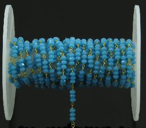 Turquoise Crystal 3 MM Beaded Wire Wrapped Rosary Chain