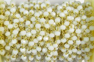 White Agate Beaded 3 MM Wire Wrapped Rosary Chain
