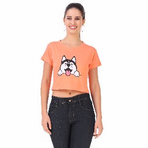 Peach Dog Crop T-Shirts