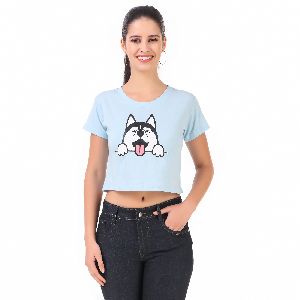Sky Blue Dog Crop T-Shirts