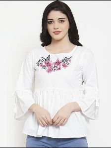 TR 27 Redflwr Cotton Embroidered Tops