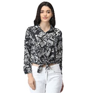 TR100 Black Crepe Embroidered Tops