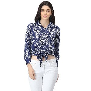 TR100 Blue Crepe Embroidered Tops