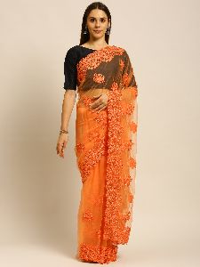 349 Net Peach Hand Embroidered Saree