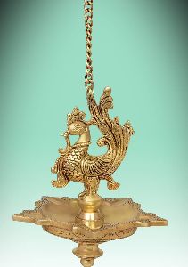 10 Inch Brass Hanging Peacock Oil Lamp