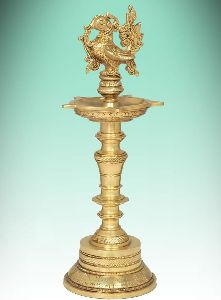 12 Inch Brass Peacock Oil Lamp