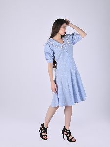 Womens Blue Tailored Collar Dress