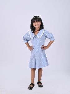 Girls Blue Tailored Embroidery Dress